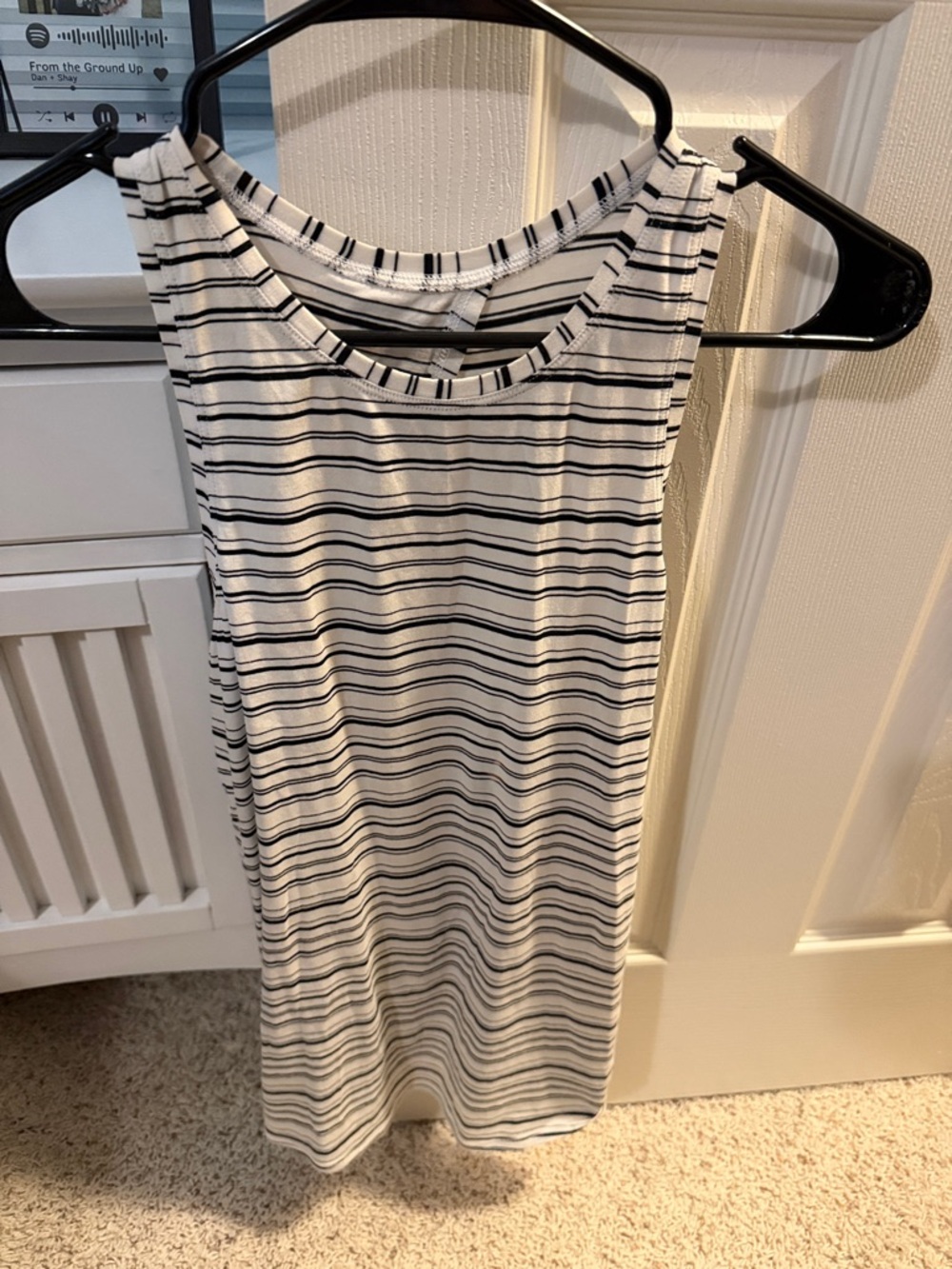 Sleeveless White and Black Striped Women's Dress